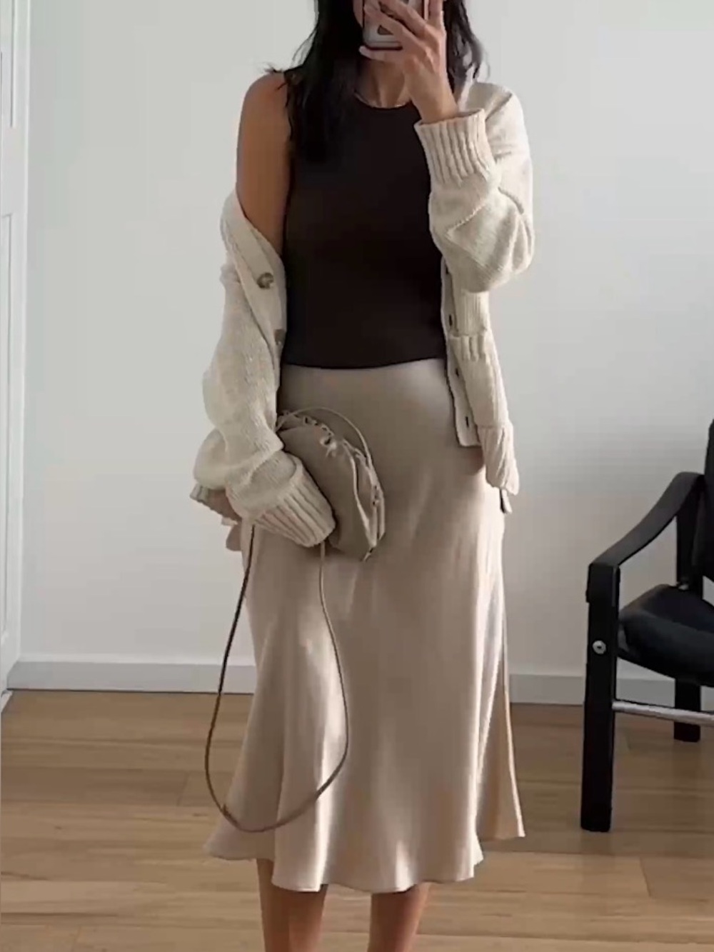 Quince Cream Satin Midi Skirt